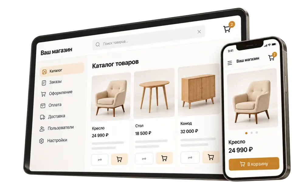 Адаптивный интерфейс интернет-магазина на компьютере и телефоне